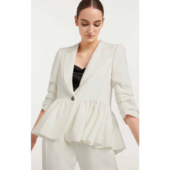 Cinq á Sept Kourtney White Ruffle Blazer Ivory 6 Small Single Breasted Peplum - Picture 4 of 9